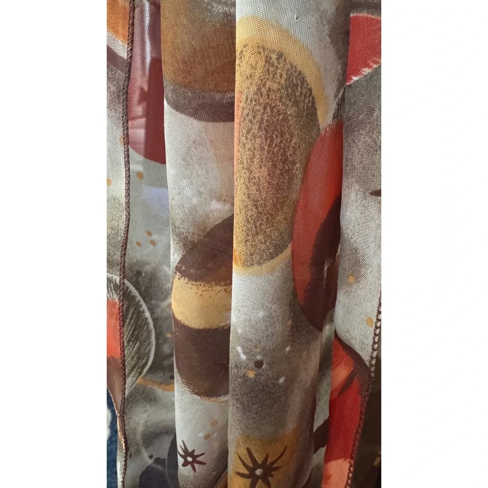 Vintage Celestial Space Planet Print Sheer Chiffon Scarf Brown Rust  20x64